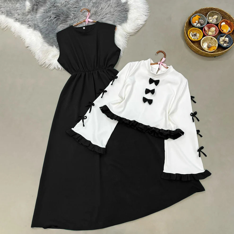 Classic Wine Maxi Dress with Bow Shrug