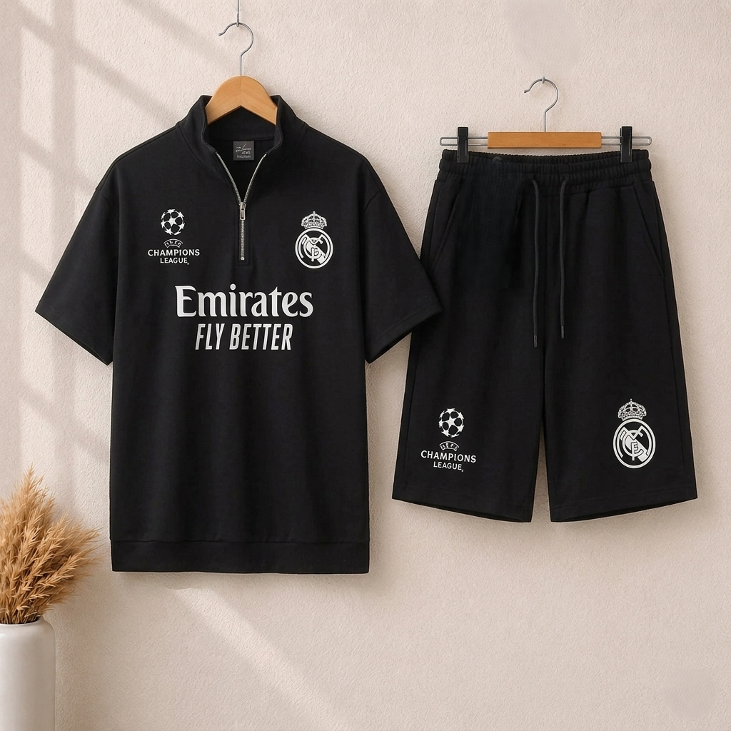 MENS FOOTBALL INSPIRED SET – SLIM FIT HALF ZIP & SHORTS MMSS-16