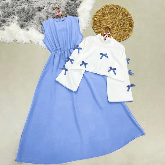 Classic Wine Maxi Dress with Ribbon Shrug