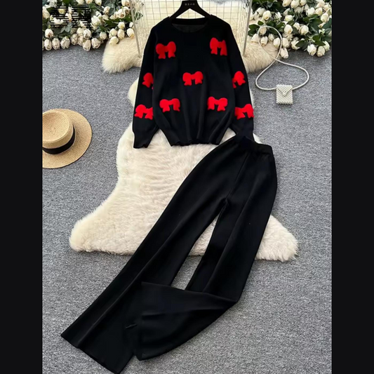 Bow Printed Premium Quality Winter 2-Pcs Co-Ord Set. CWTS-23