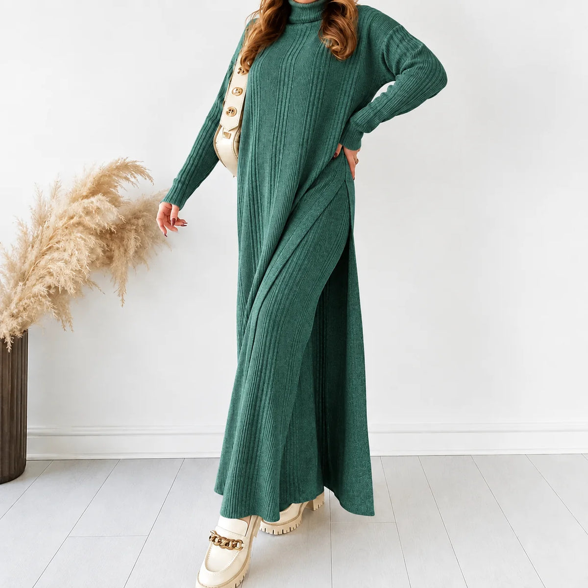 Trendy Roll Neck Style knit CoOrd Set