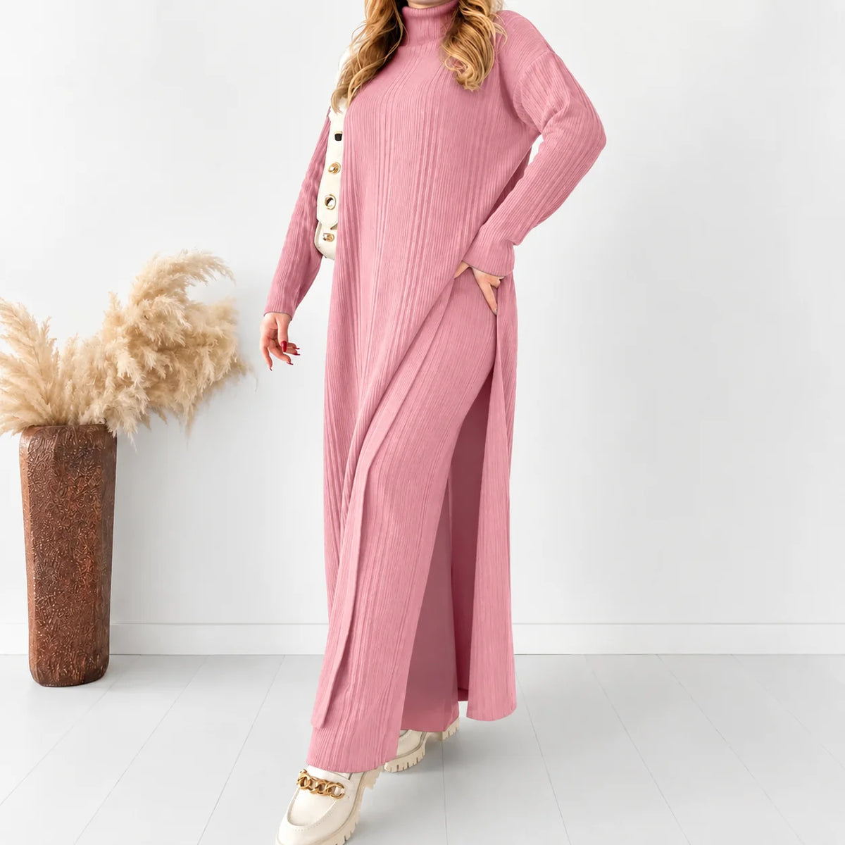 Trendy  Roll Neck Style knit CoOrd Set