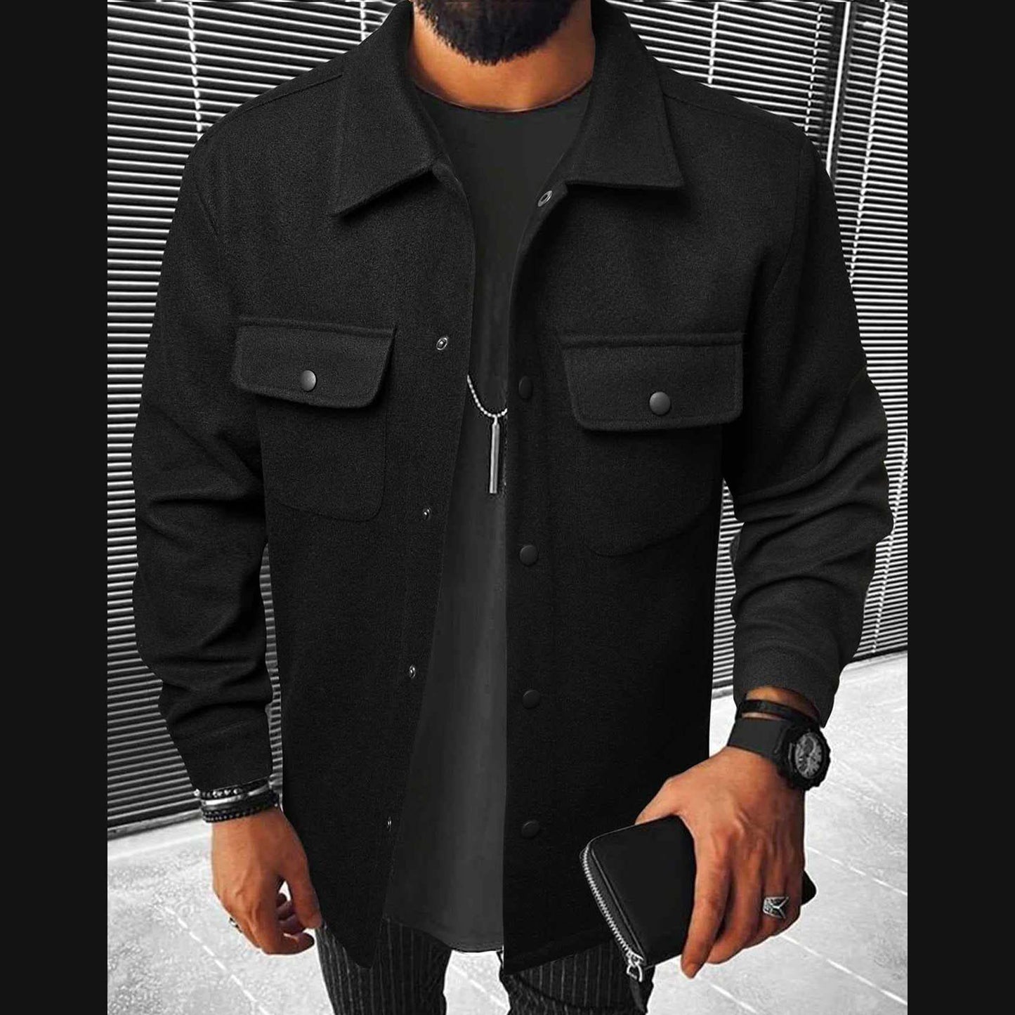 Zayra Double Pocket Collar Style Casual Fleece Winter Button Jacket D-3.