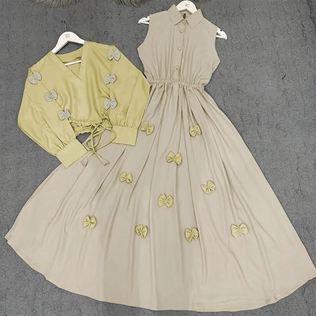 Zayra Classic Wine Bow Embellished Maxi 2-Piece