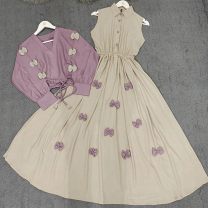 Zayra Classic Wine Bow Embellished Maxi 2-Piece