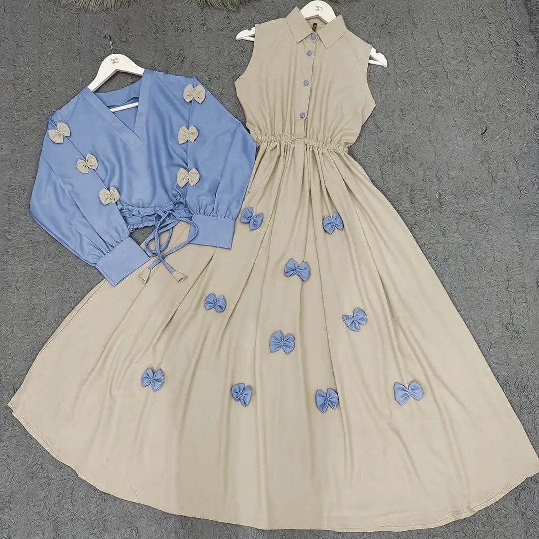 Zayra Classic Wine Bow Embellished Maxi 2-Piece