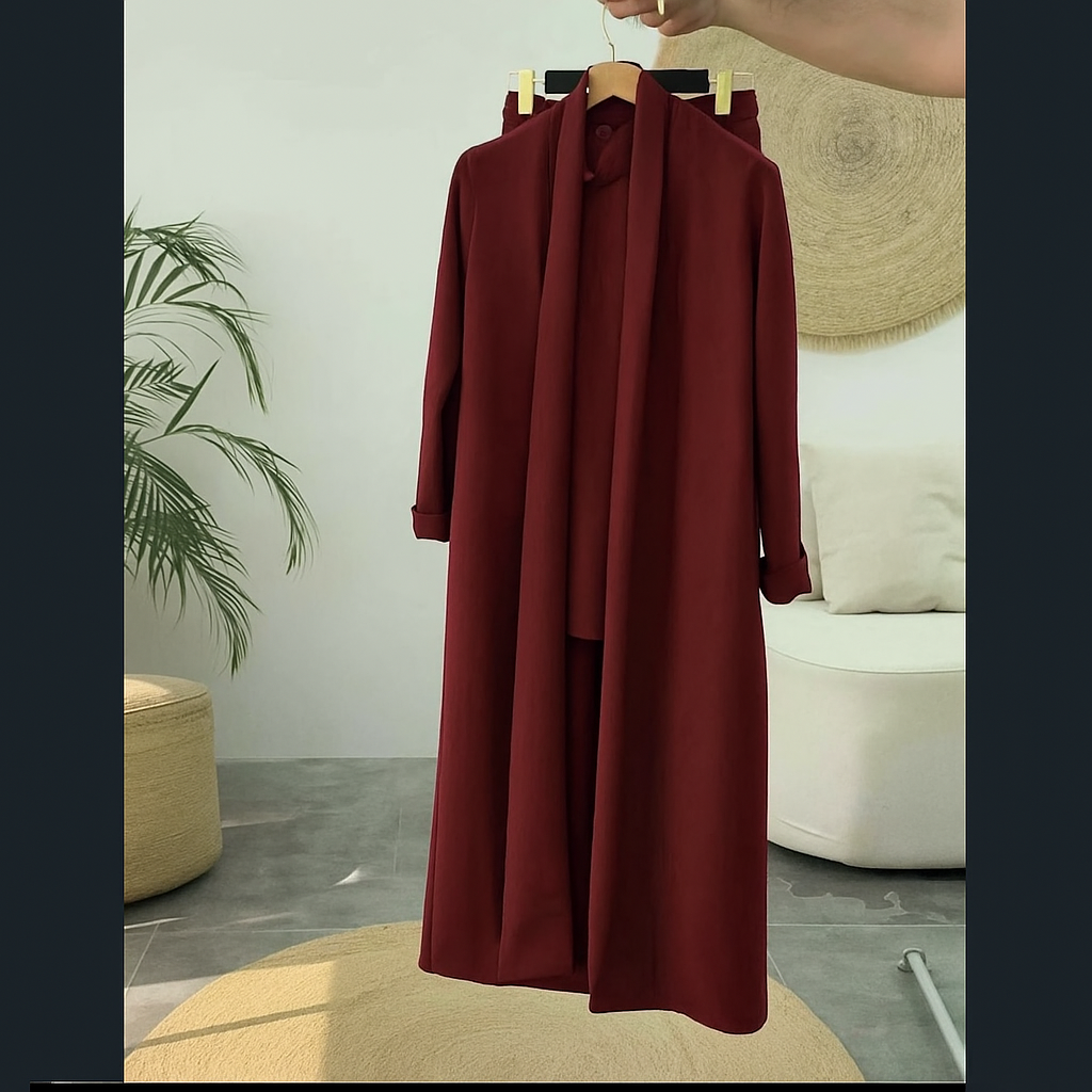 Long Gown Style 3-Pcs Winter Co-Ord Suit. WWTS-13