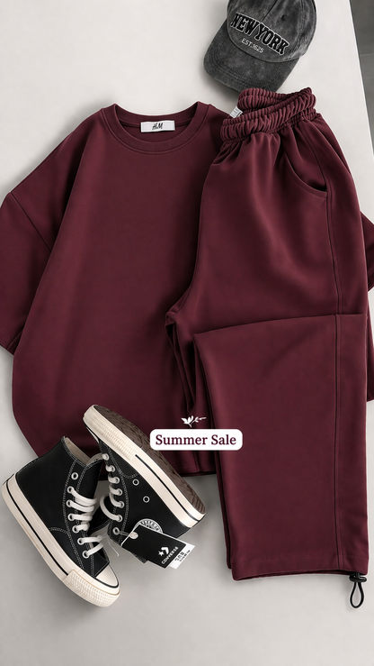 Round Neck Style Short Sleeve 2-Pcs Summer Tracksuit For Her CWTS-02