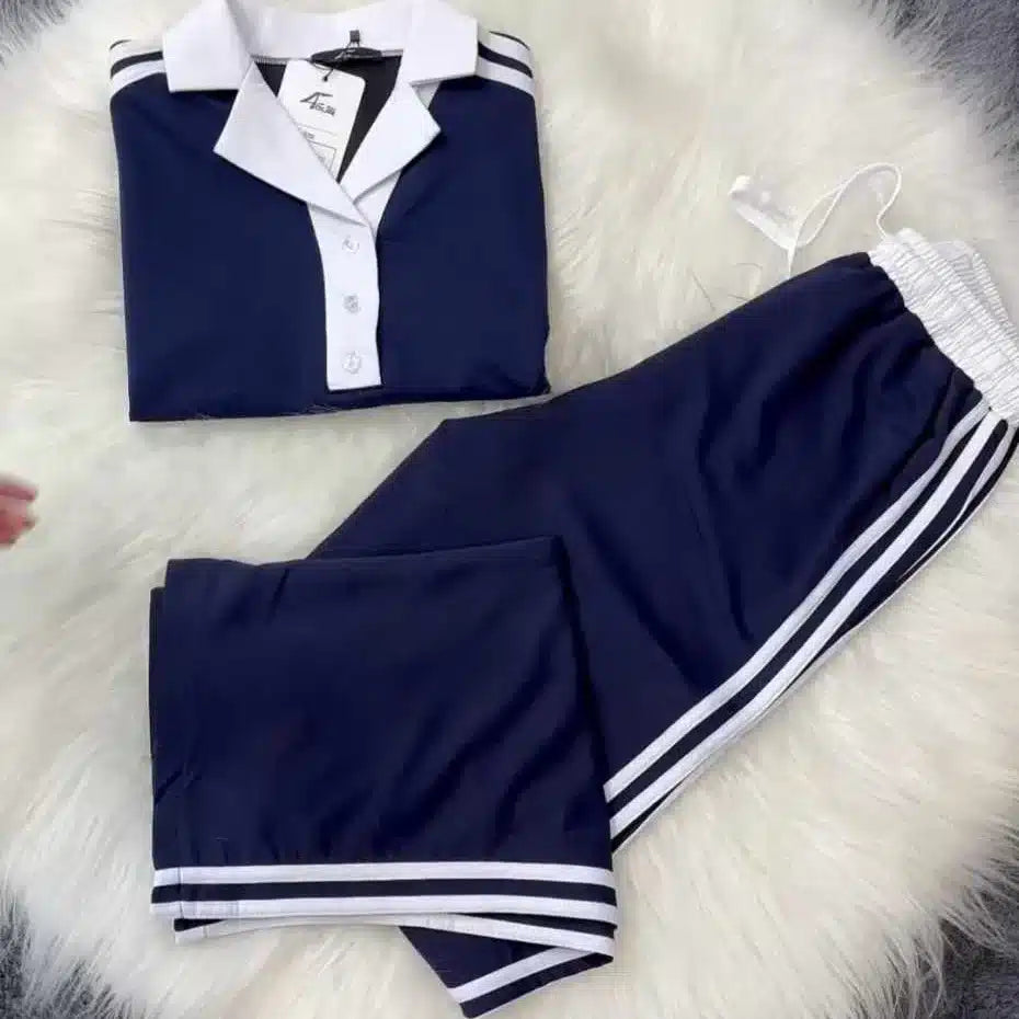 Contrast Collar Style Western 2-Pcs Summer Dry-Fit Tracksuit For Her. WSTS-01