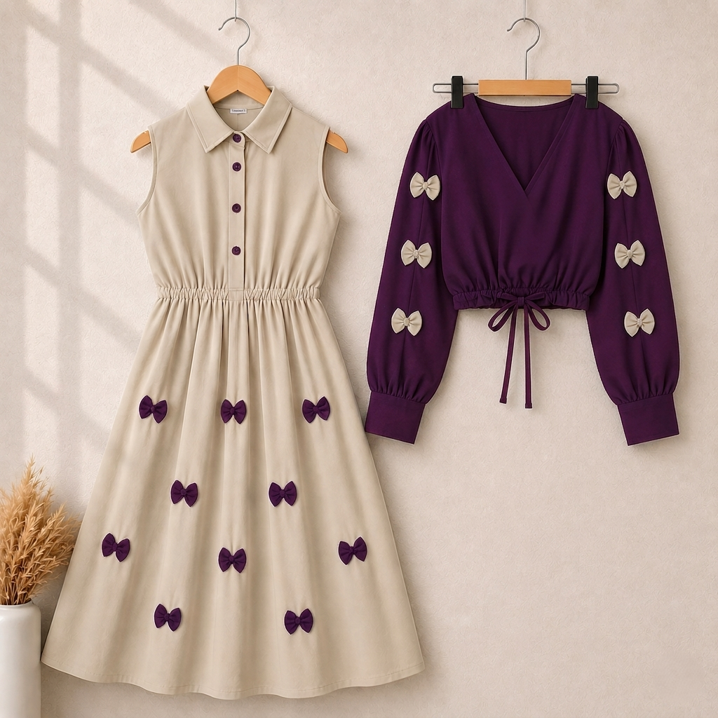 Zayra Classic Wine Bow Embellished Maxi 2-Piece