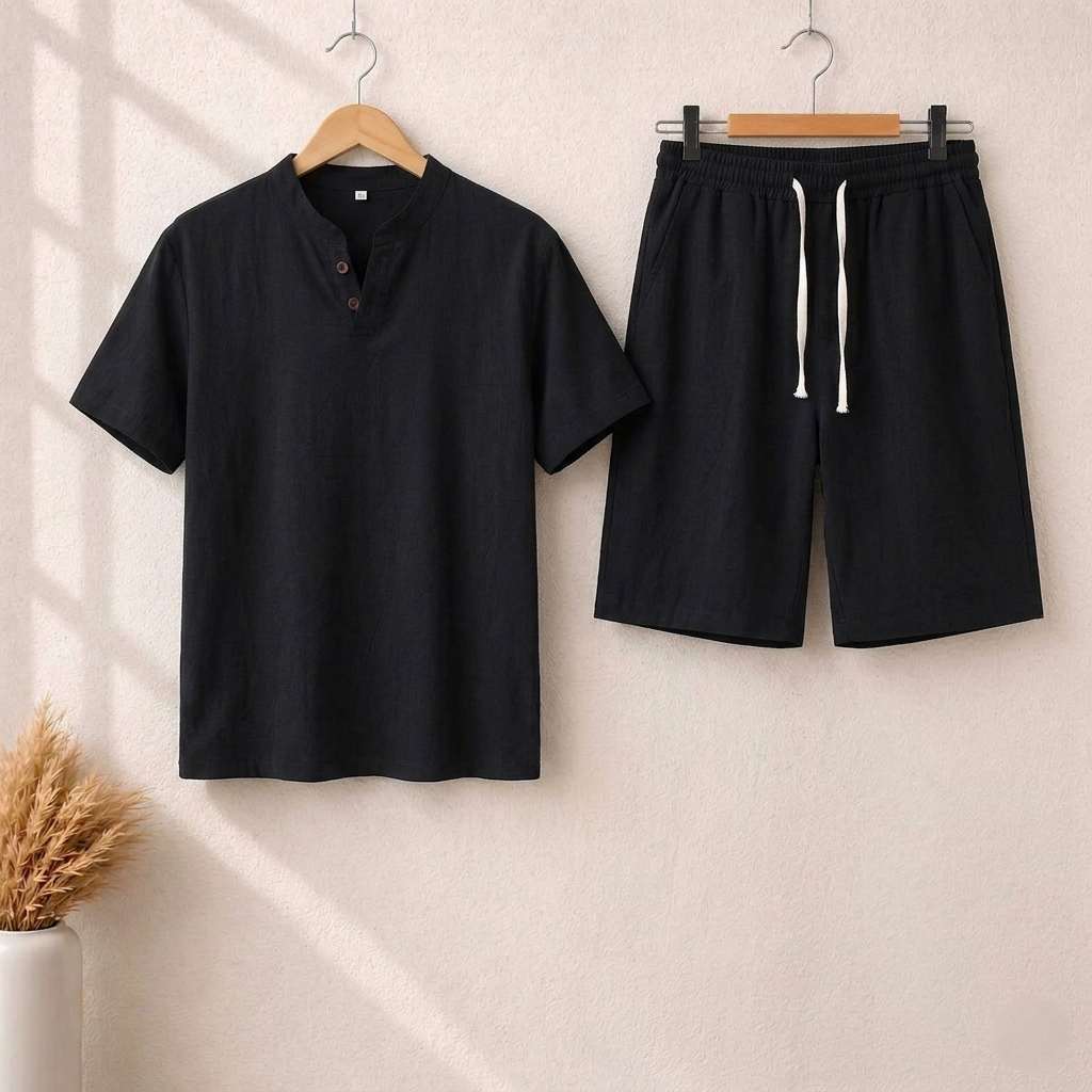 Short Sleeve Pullover Button SummerSuit.