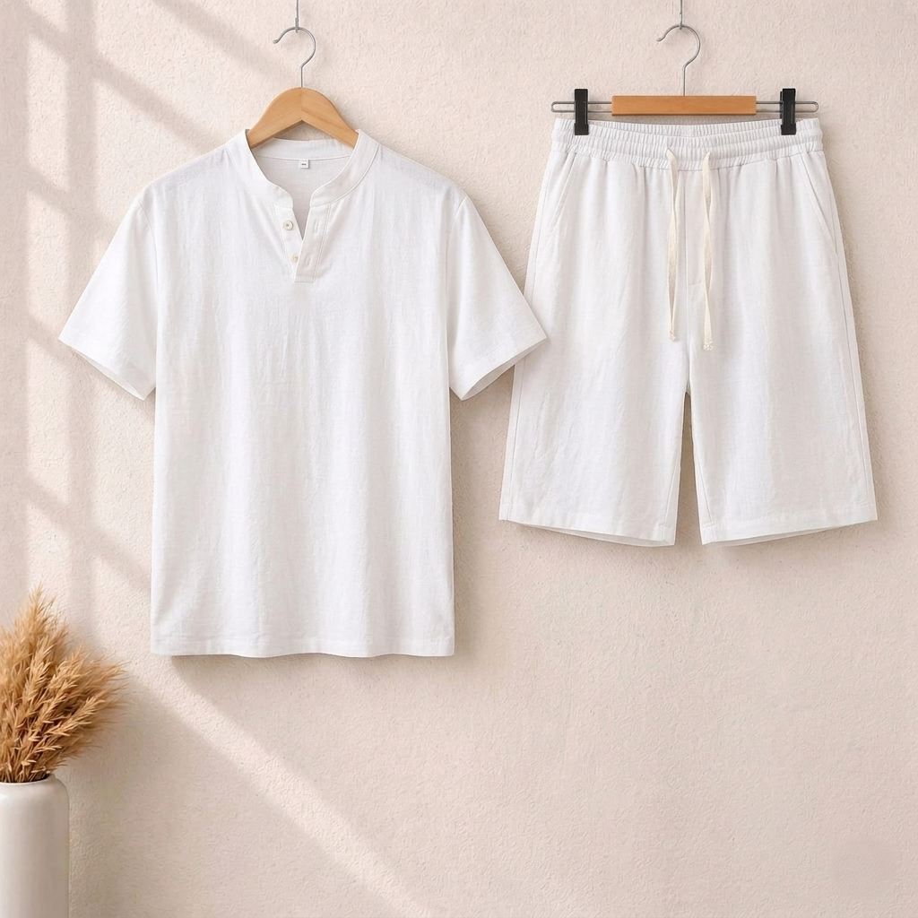Short Sleeve Pullover Button SummerSuit.