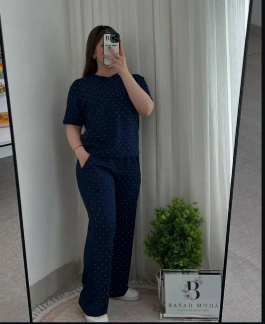 Glitter Round Neck Women 2 Piece Summer Dryfit Tracksuit For Her