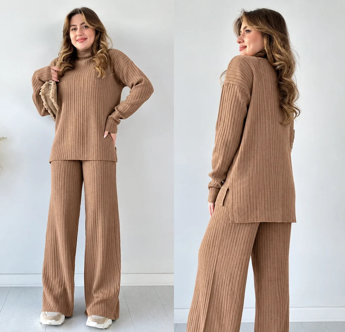 Mocha Serenity Ribbed Luxe Two-Piece CoOrd Set
