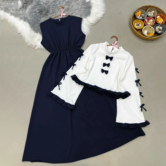 Classic Wine Maxi Dress with Bow Shrug