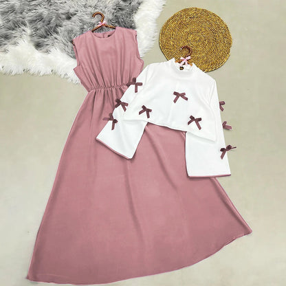 Classic Wine Maxi Dress with Ribbon Shrug