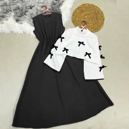 Classic Wine Maxi Dress with Bow Shrug
