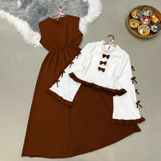 Classic Wine Maxi Dress with Bow Shrug