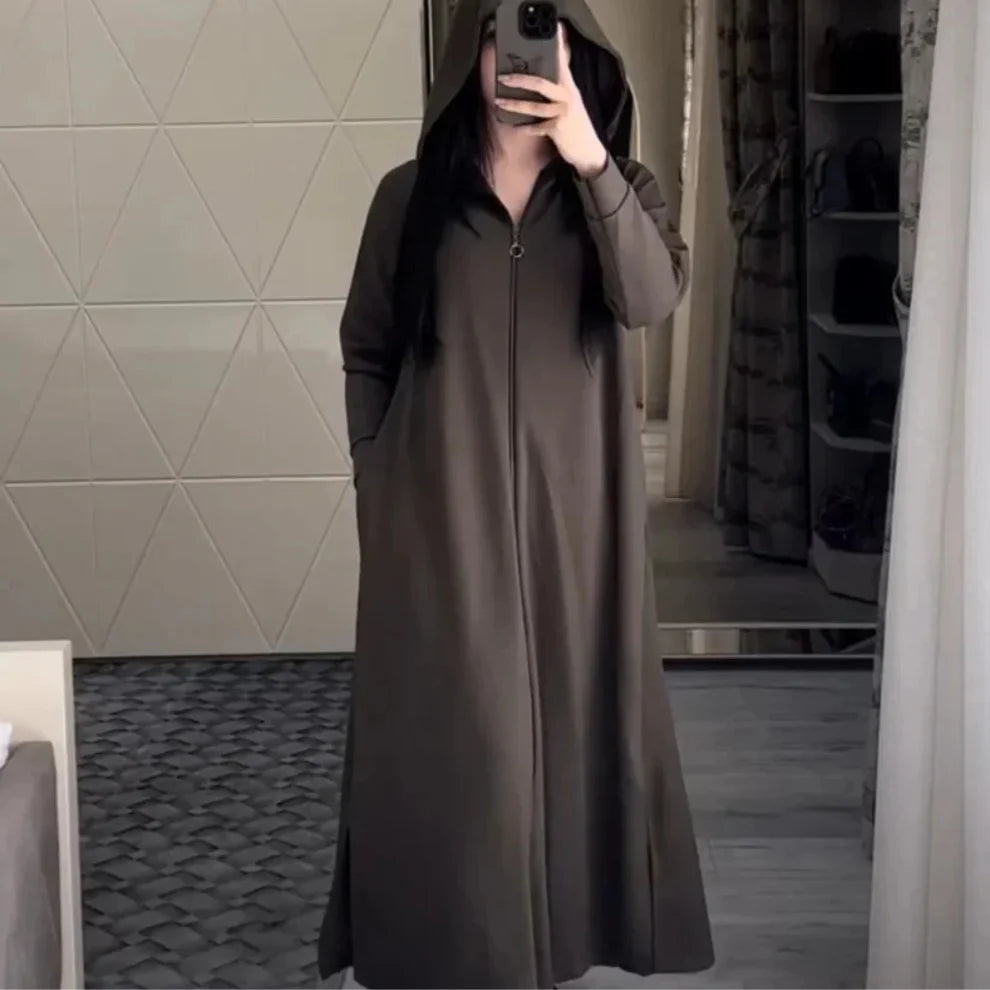Premium Quality Long Zipper Hoodie Top Style Abaya. CWTS-24