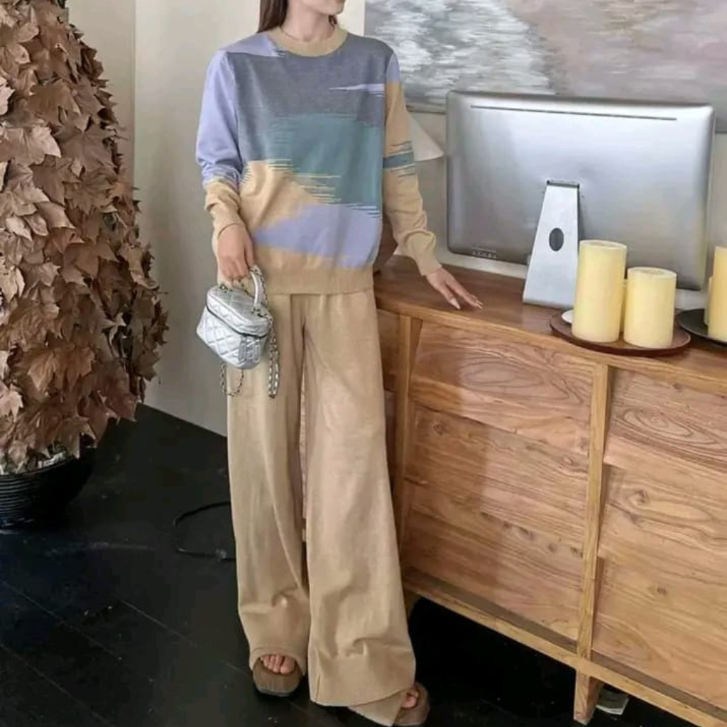 Trendy Sky Print Casual Winter Tracksuit