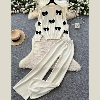 Bow Printed Premium Quality Winter 2-Pcs Co-Ord Set. CWTS-23