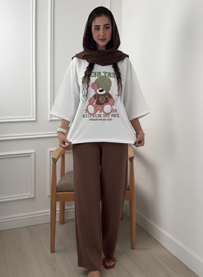 Teddy Bear Western Style 2-Pcs Summer Tracksuit For Her MWTS-31
