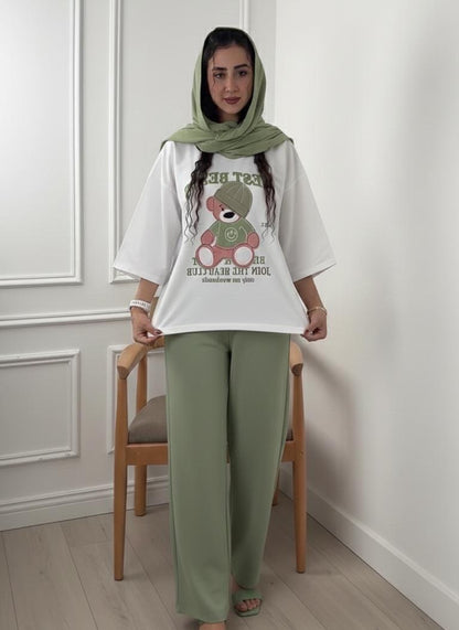 Teddy Bear Western Style 2-Pcs Summer Tracksuit For Her MWTS-31