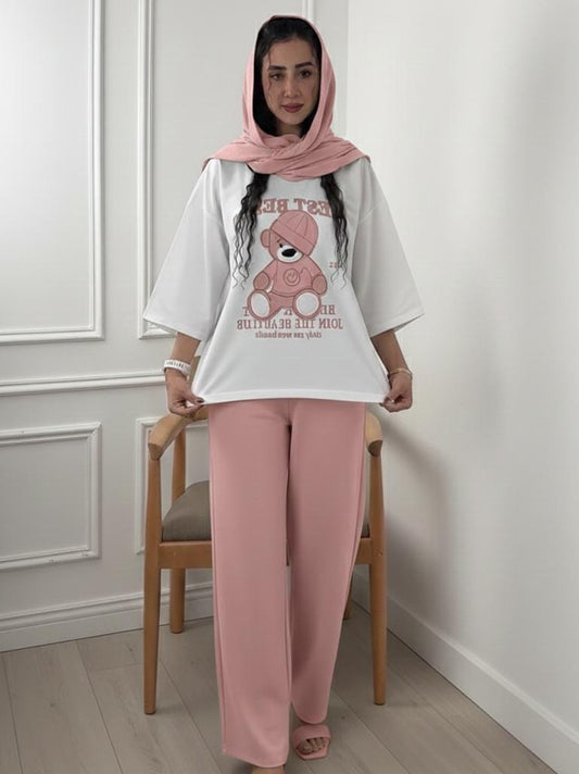 Teddy Bear Western Style 2-Pcs Summer Tracksuit For Her MWTS-31