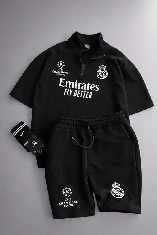 MENS FOOTBALL INSPIRED SET – SLIM FIT HALF ZIP & SHORTS MMSS-16