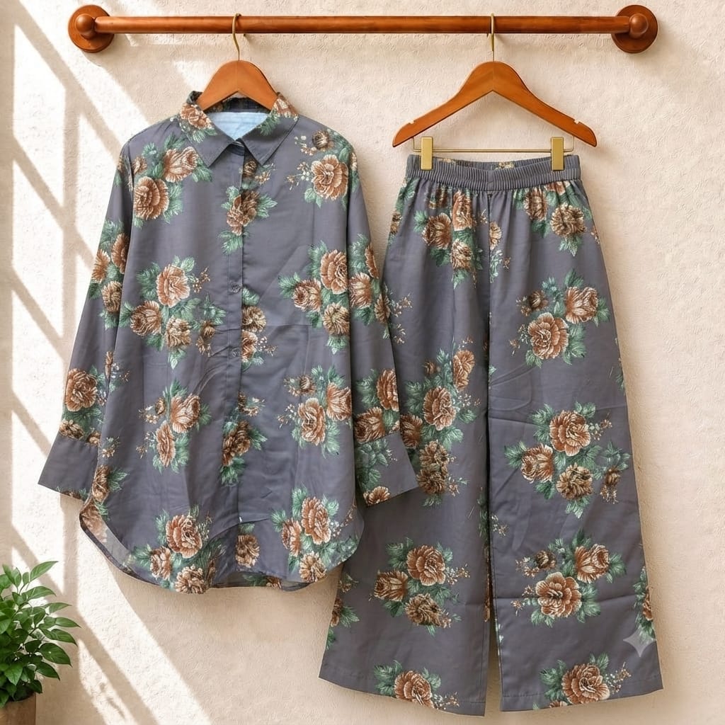 Zayra Printed Western Shirt Style 2-Pcs Stitched Co-Ord Set.