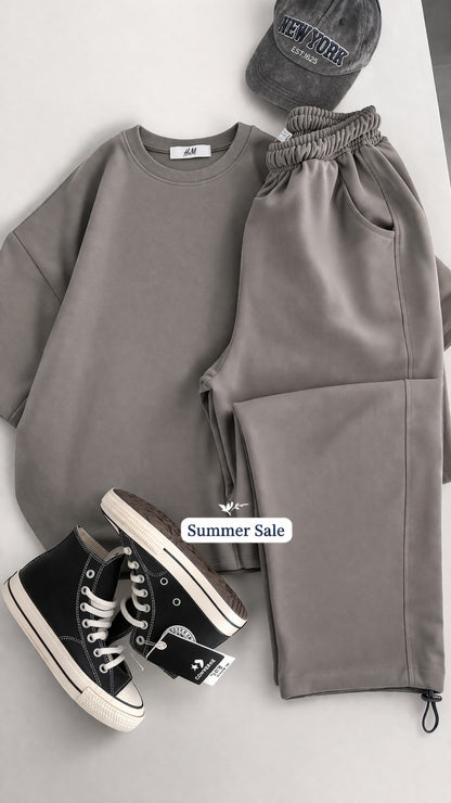 Round Neck Style Short Sleeve 2-Pcs Summer Tracksuit For Her CWTS-02